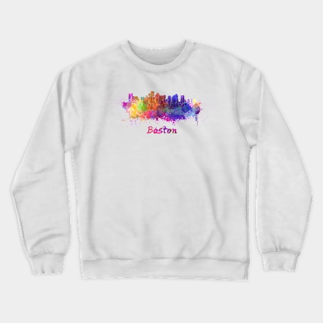 Boston skyline in watercolor Crewneck Sweatshirt by PaulrommerArt